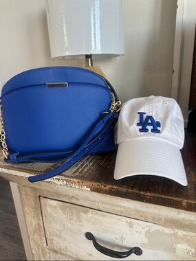 LA Dodger Blue  Crossbody Bag with White LA Baseball Cap
